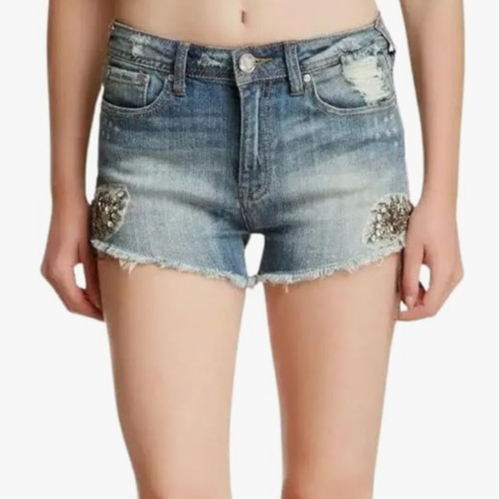 Grace in LA women's blue short denim beaded chain shorts size 26 nwt